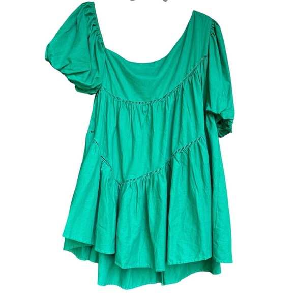 NWT Showpo Harlem Asymmetrical Puff Sleeve Mini Dress Cotton Linen Green US 8 - Picture 2 of 8